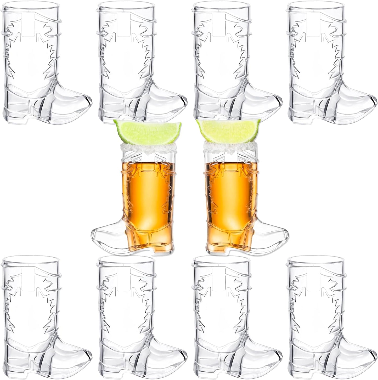2 Ounce Cowboy Boot Shot Glasses | 10pcs Pack Double Ounce Plastic Shot Glass | Western Boot Shot Glasses for Parties | Bachelor Bachelorette Cowboy Parties | 4th of July Shot Glasses
