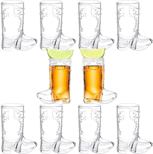 2 Ounce Cowboy Boot Shot Glasses | 10pcs Pack Double Ounce Plastic Shot Glass | Western Boot Shot Glasses for Parties | Bachelor Bachelorette Cowboy Parties | 4th of July Shot Glasses