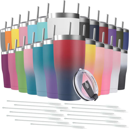 25 Pack 20oz Stainless Steel Tumblers Bulk Reusable Travel Mugs with Lid, Double Wall Powder Coated Coffe Cup for Home, Office, Outdoor Suitable for Vehicle Cup Holders