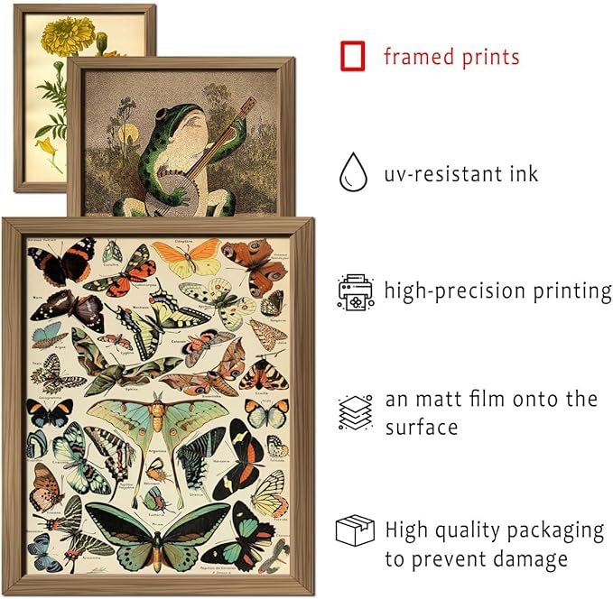 ANERZA 16 PCS Framed Vintage Wall Art Decor, Botanical Cottagecore Wall Prints - Image 3
