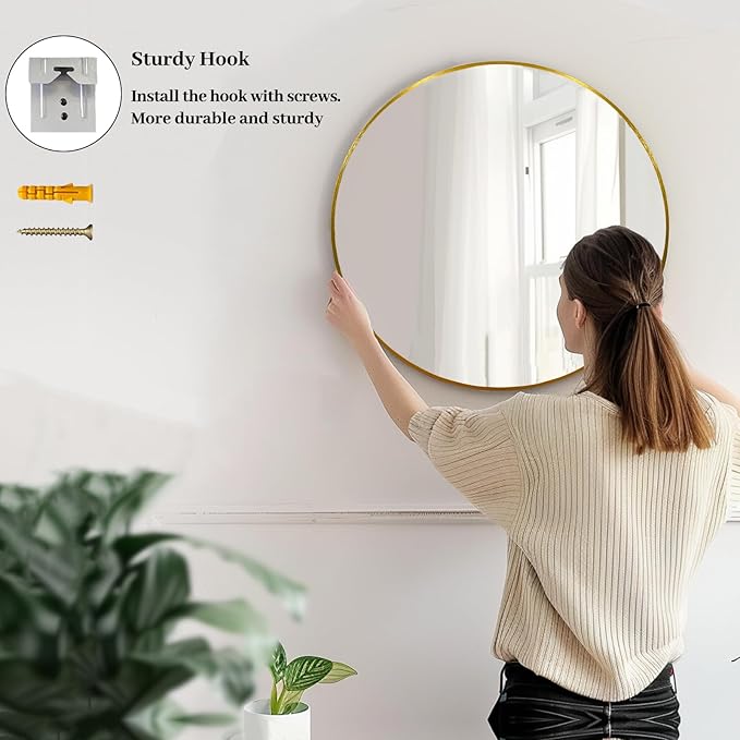 Sunniry Gold Round Mirror, 24 inch Circle Mirror, Round Wall Mounted Mirrors - Image 5