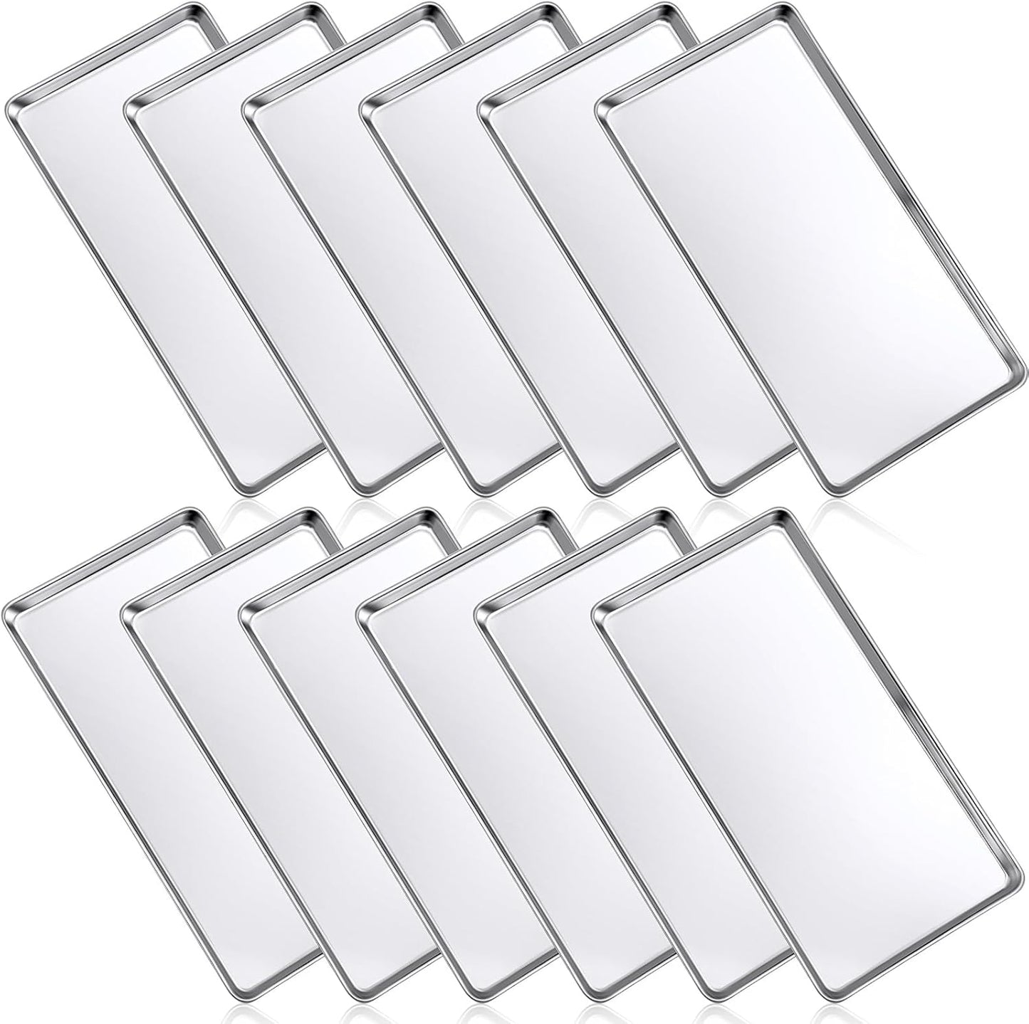 Mimorou 12 Pcs Baking Sheet Stainless Steel Cookie Sheet Small Metal Pans Professional Rectangle Oven Trays Kitchen Baking Cooking Oven and Toaster, Dishwasher Safe (13.5 x 8.4 Inches)