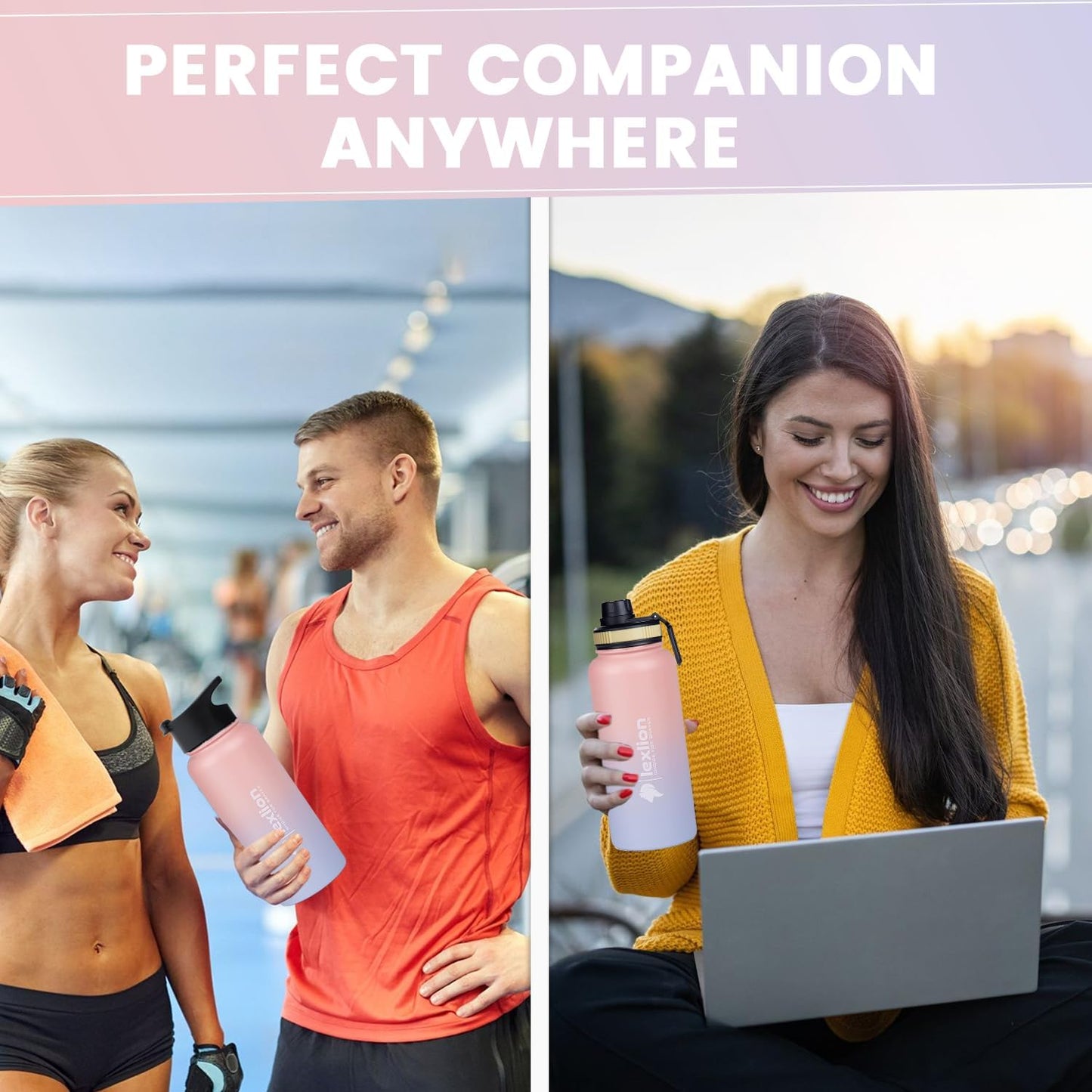 Lexlion Tea Infuser Bottle - Fruit Infuser Water Bottle 32 Oz, Triple Walled Insulated Stainless Steel, Thermal Leaf Infusion, Silicone Sleeve, 3 Lids Leakproof, Metal Mug Gallon