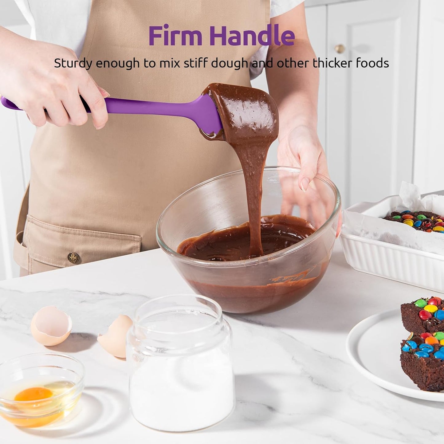 U-Taste Silicone Spatula Set: 600ºF High Heat Resistant, Seamless Food Grade Flexible Rubber Kitchen Cooking Mixing Baking Scraper for Nonstick Cookware Set of 3 (Purple)