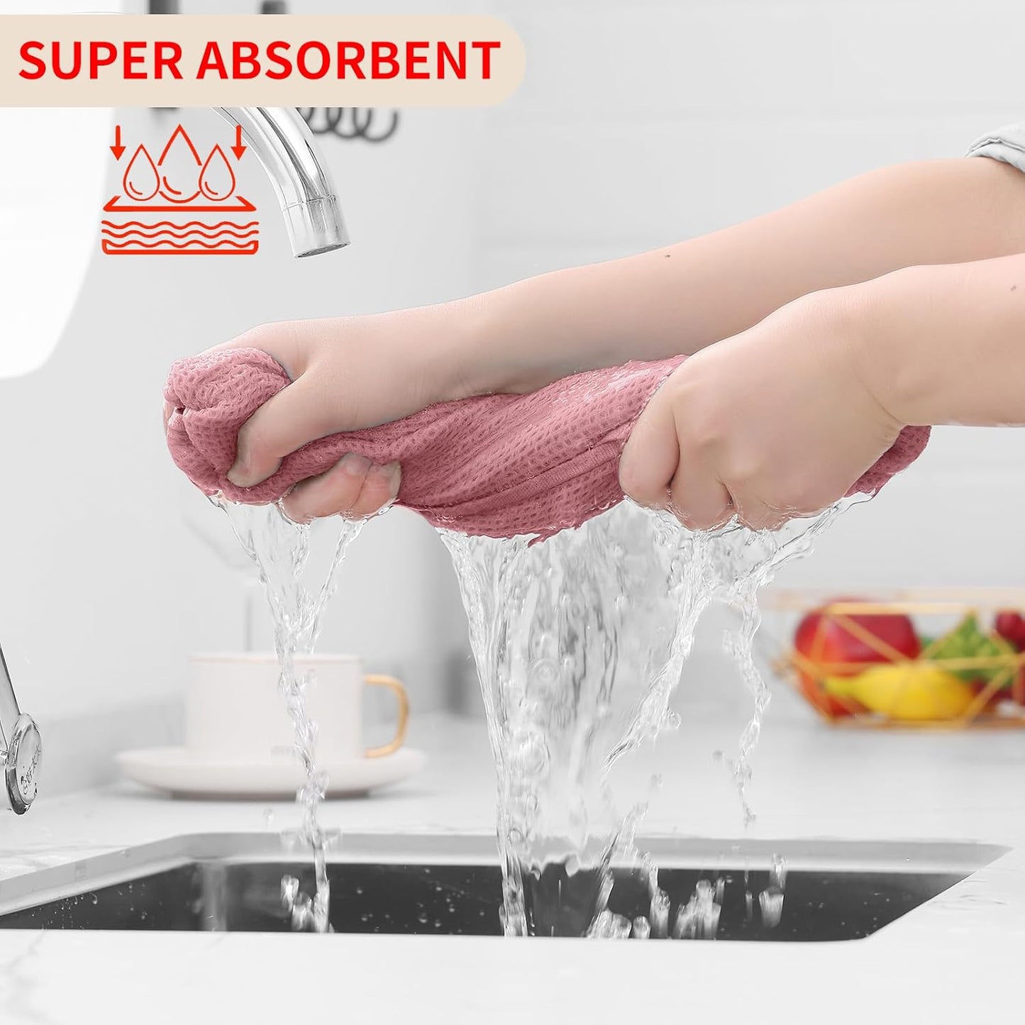 Homaxy 100% Cotton Waffle Weave Kitchen Dish Towels, Ultra Soft Absorbent Quick Drying Cleaning Towel, 13 x 28 Inches, 8-Pack, Dried Rose