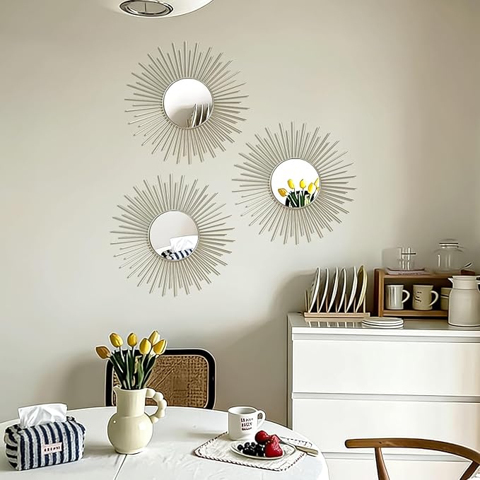 3 Pack Metal Mirrors for Wall Sunburst Wall Mirrors Home Décor Decorative - Image 6