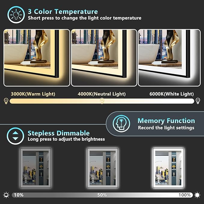 28x36 Black Framed LED Bathroom Mirror - Image 5