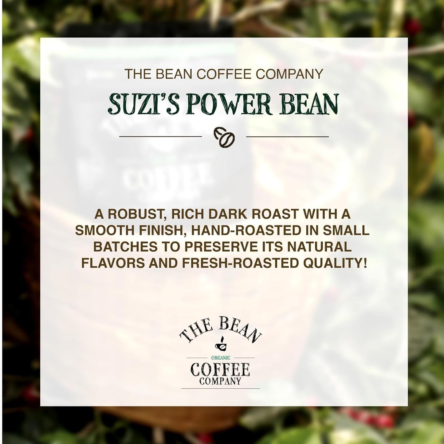 The Bean Organic Coffee Company Suzi's Power Bean, Dark Roast, Whole Bean Coffee, 16-Ounce Bags (Pack of 2)