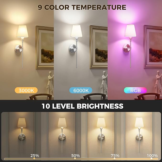 DORESshop Battery Operated Wall Sconce Set of 2, Wireless Wall Light Easy to - Image 4