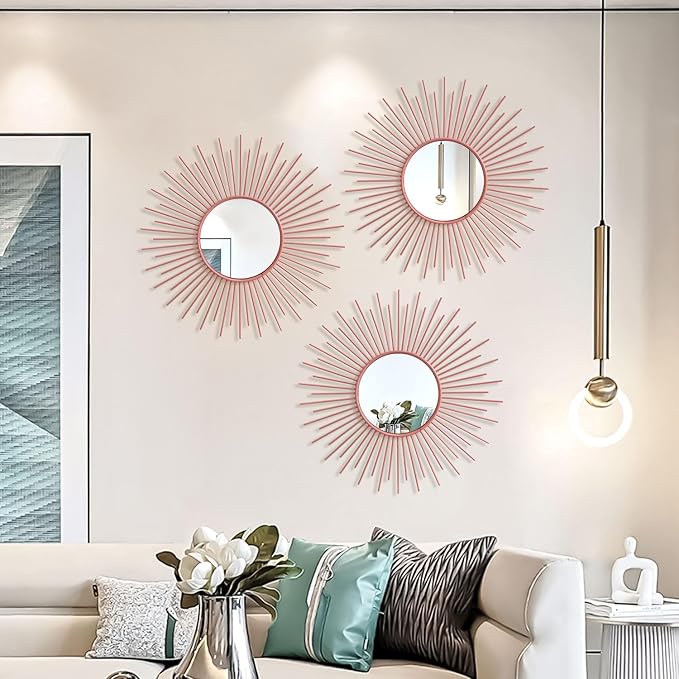 3 Pack Metal Mirrors for Wall Sunburst Wall Mirrors Home Décor Decorative - Image 6