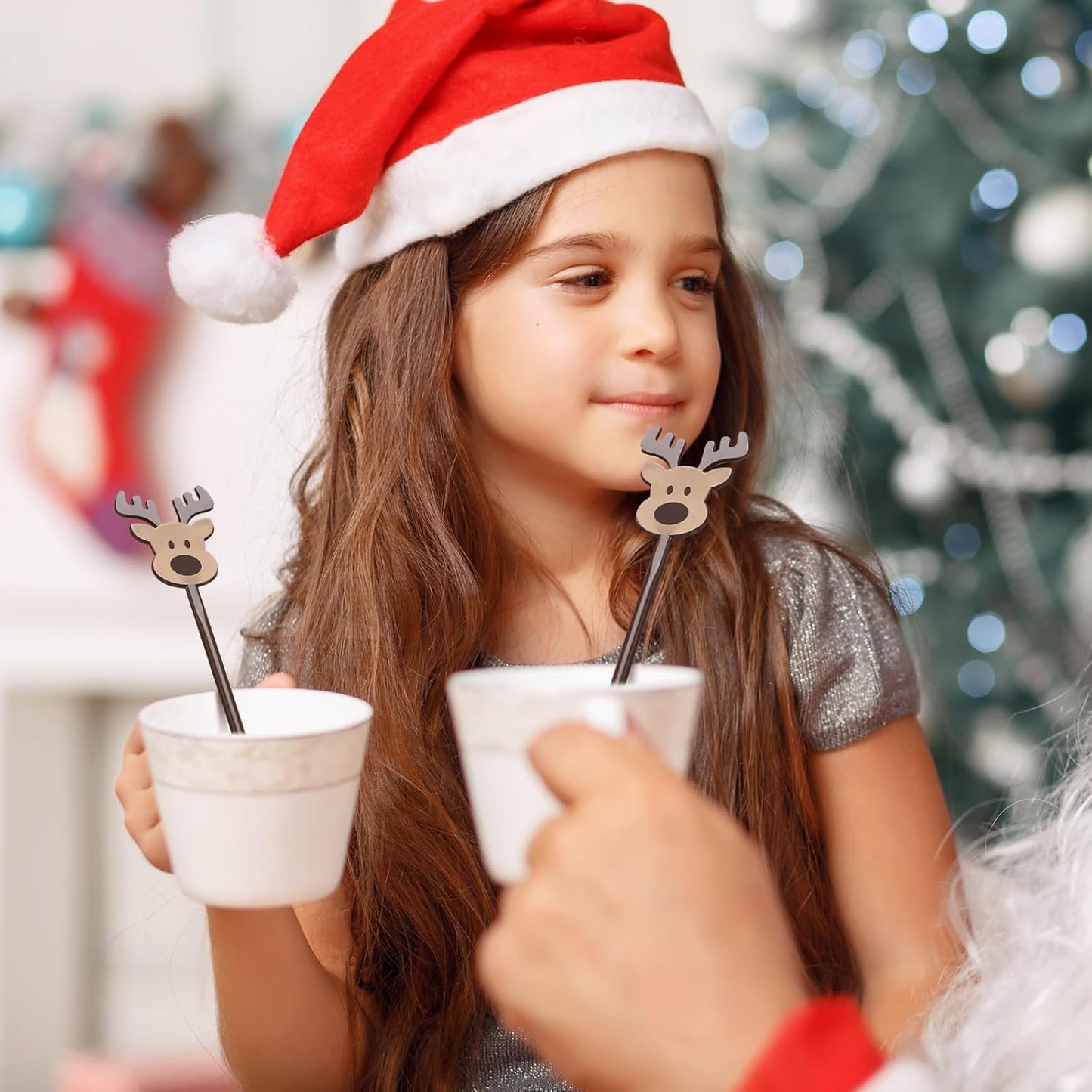 30 Pcs Christmas Drink Stirrers Xmas Stir Stick Holiday Coffee Swizzle Stick Reusable Plastic Hot Cocoa Bar Chocolate Decoration Cocktail Mixer(Reindeer,Lively Color)