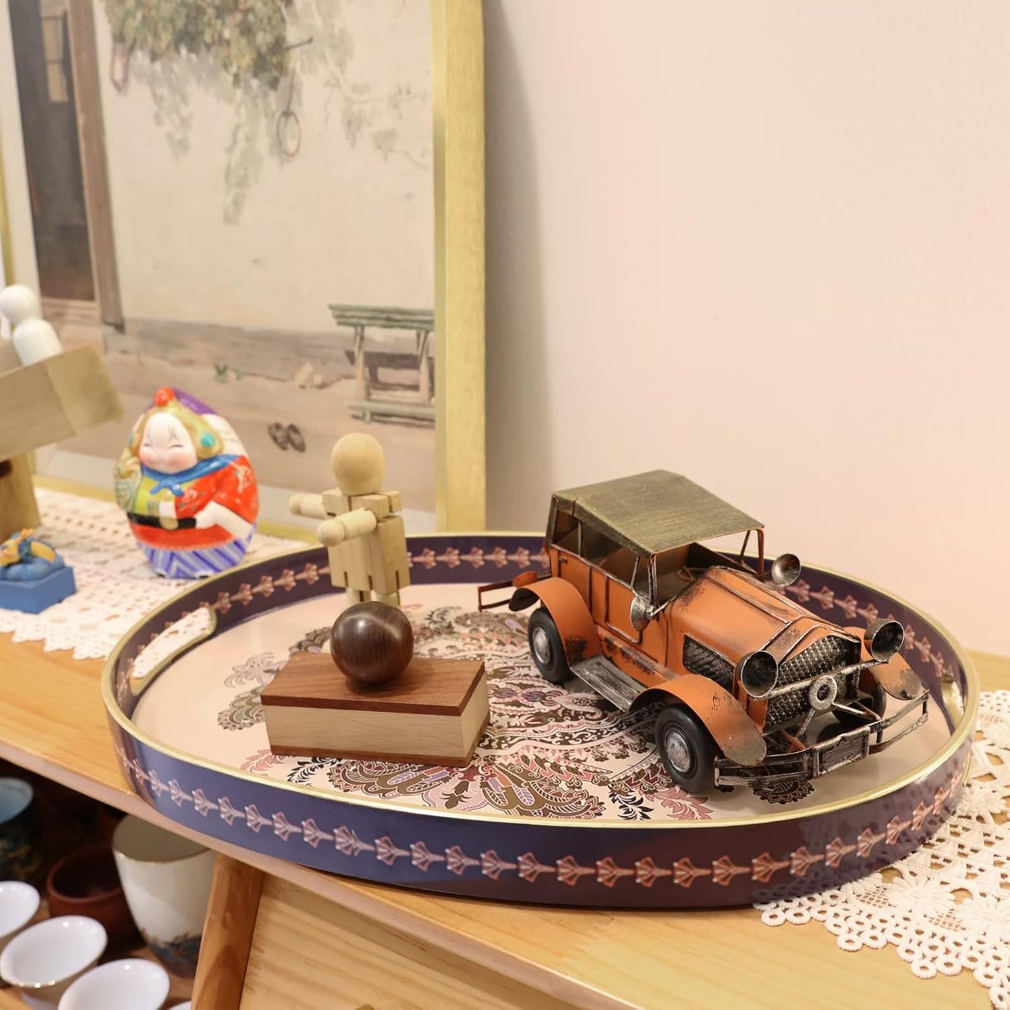 Oval Plastic Serving Tray with Handles, Elegant Decorative Tray for Coffee Table, Ottoman, Living Room, Kitchen, Outdoor Use. 10"*16"*1.4" B