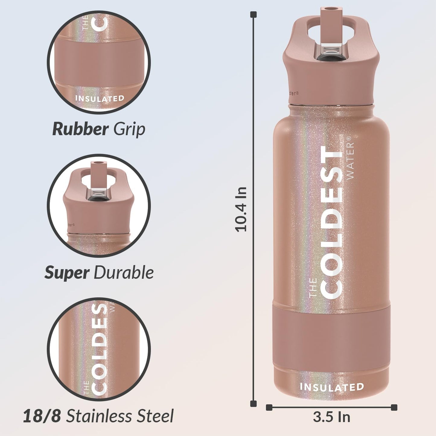 Coldest Insulated Water Bottle with Straw Lid - Stainless Steel Metal Insulated Bottle for Men & Women (Golden Rose Glitter, 32 oz)