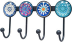 Coat Rack Wall Mounted with 4 Hooks, Round Blue Pattern Decorative Wall Hooks by BanllisDinoFunandSpaceAdventures