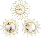 3 Pack Metal Mirrors for Wall Sunburst Wall Mirrors Home Décor Decorative by Uaussi