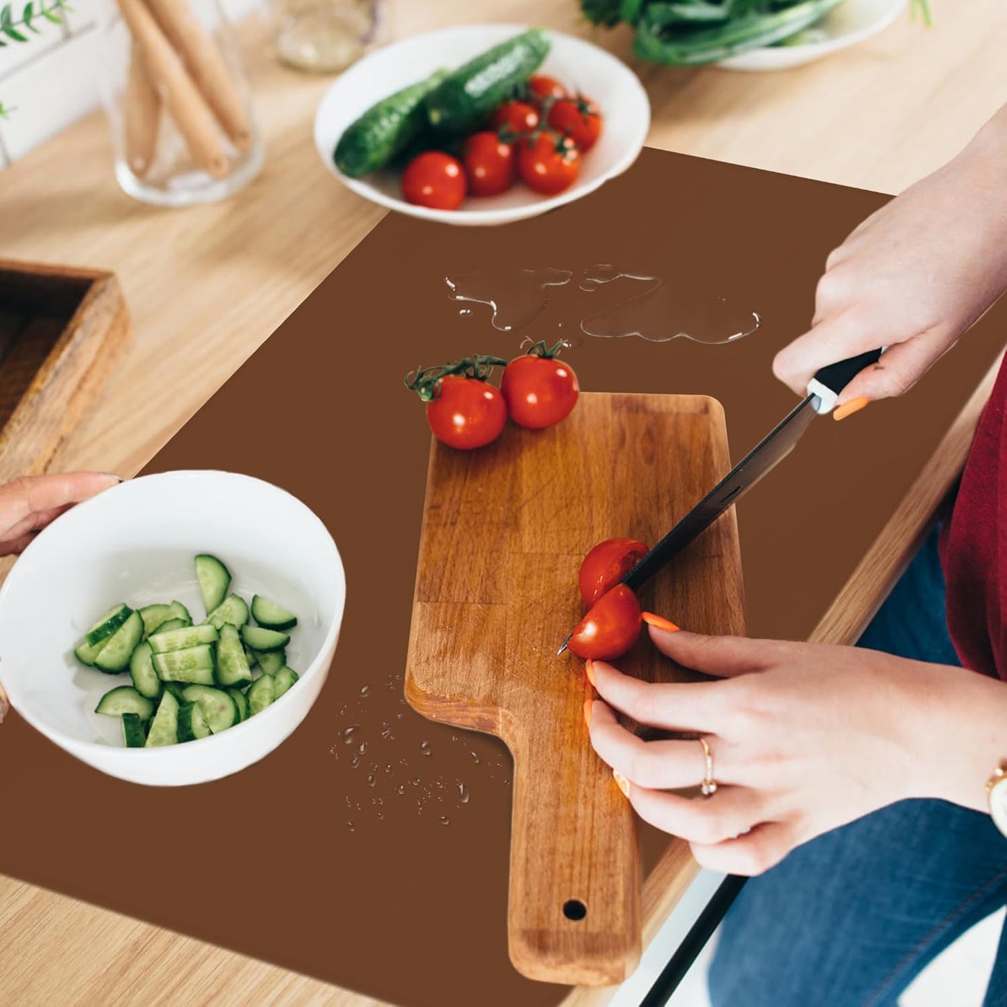 Silicone Mat for Kitchen Counter, Silicone Mat Trimable to Size (Brown, 23.6×15.7inch-2PCS), BPA-Free Silicone Placemat, Heat-Resistant NonSlip Table Mat for Air Fryer, Countertop Protector Mat