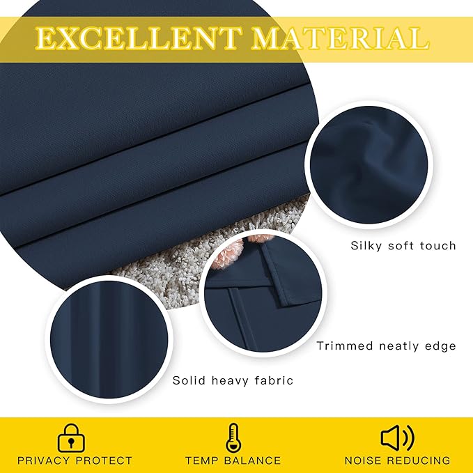 NICETOWN Navy Blue Blackout Room Divider Curtains 144 inch Length, Grommet - Image 5