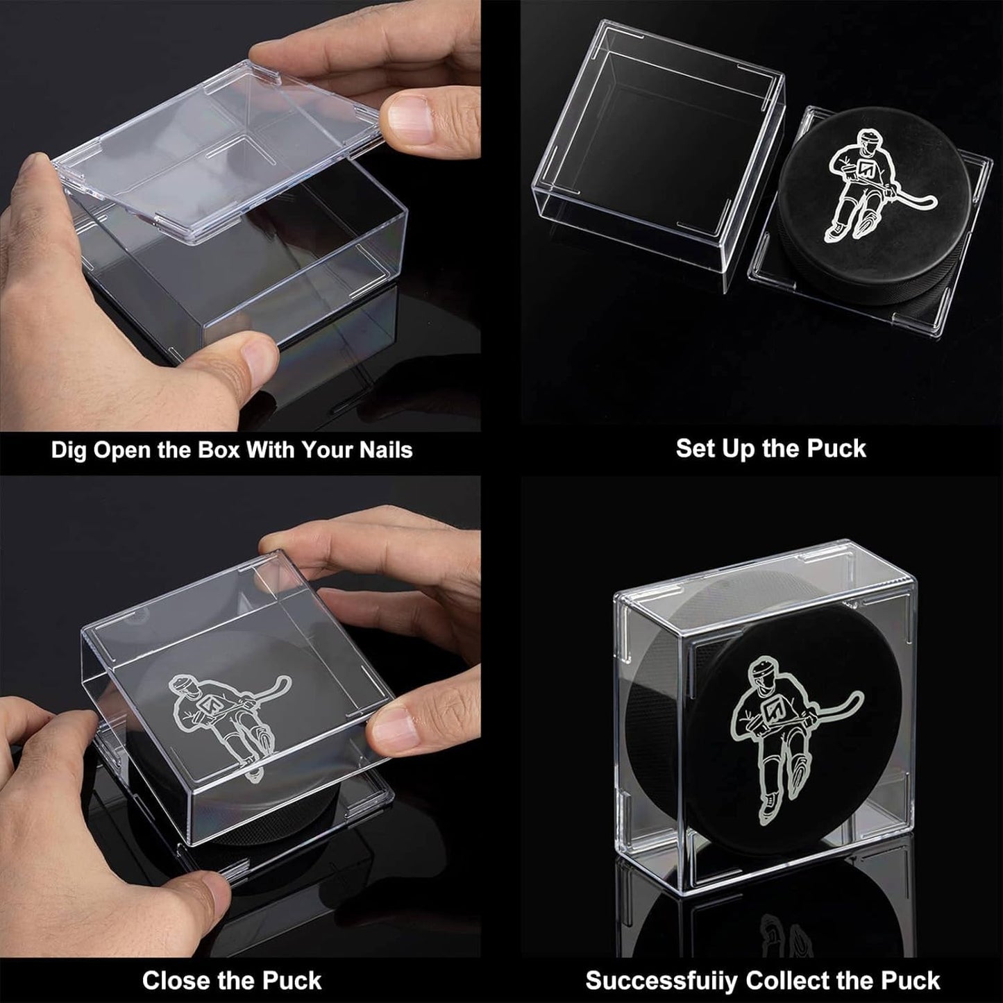 12-Count Hockey Puck Holder - Cube Square Hockey Puck Display Cases, 2-Piece Snap Clear Hockey Puck Holder, Official Size Hockey Puck Display Boxes