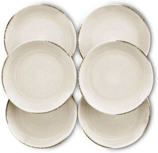 Mora Ceramic Helix Swirl Salad Plates Set of 6, 8in Spiral Porcelain Dish for Kitchen, Small Dinner, Lunch, Appetizer, Dessert, etc - Dishwasher, Microwave, Freezer, Oven Safe Dishware - Snowy White