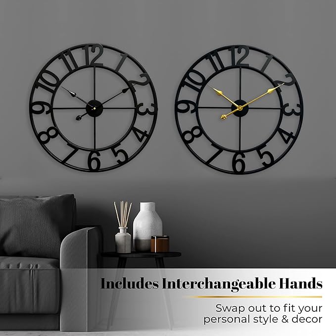 CLXEAST 24 Inch Wall Clocks for Living Room Decor, Large Black Metal Wall Clock - Image 4