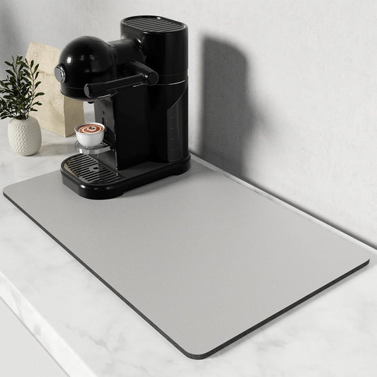 Rnivvi Coffee Mat, 12" x 19" Coffee Bar Mats for Espresso Machine Station Accessories and Organizer, Hide Stain Rubber Backed Absorbent Dish Drying Pad for Kitchen Counter, Cute Bar Decor Pad, Gray