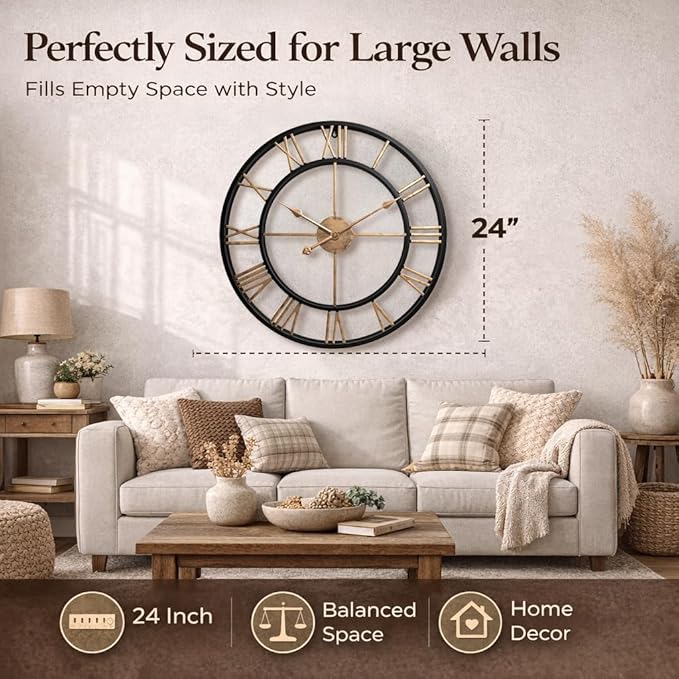 Pytha Sight 24 Inch Large Oversized Farmhouse Modern Decorative Wall Clock - Image 3