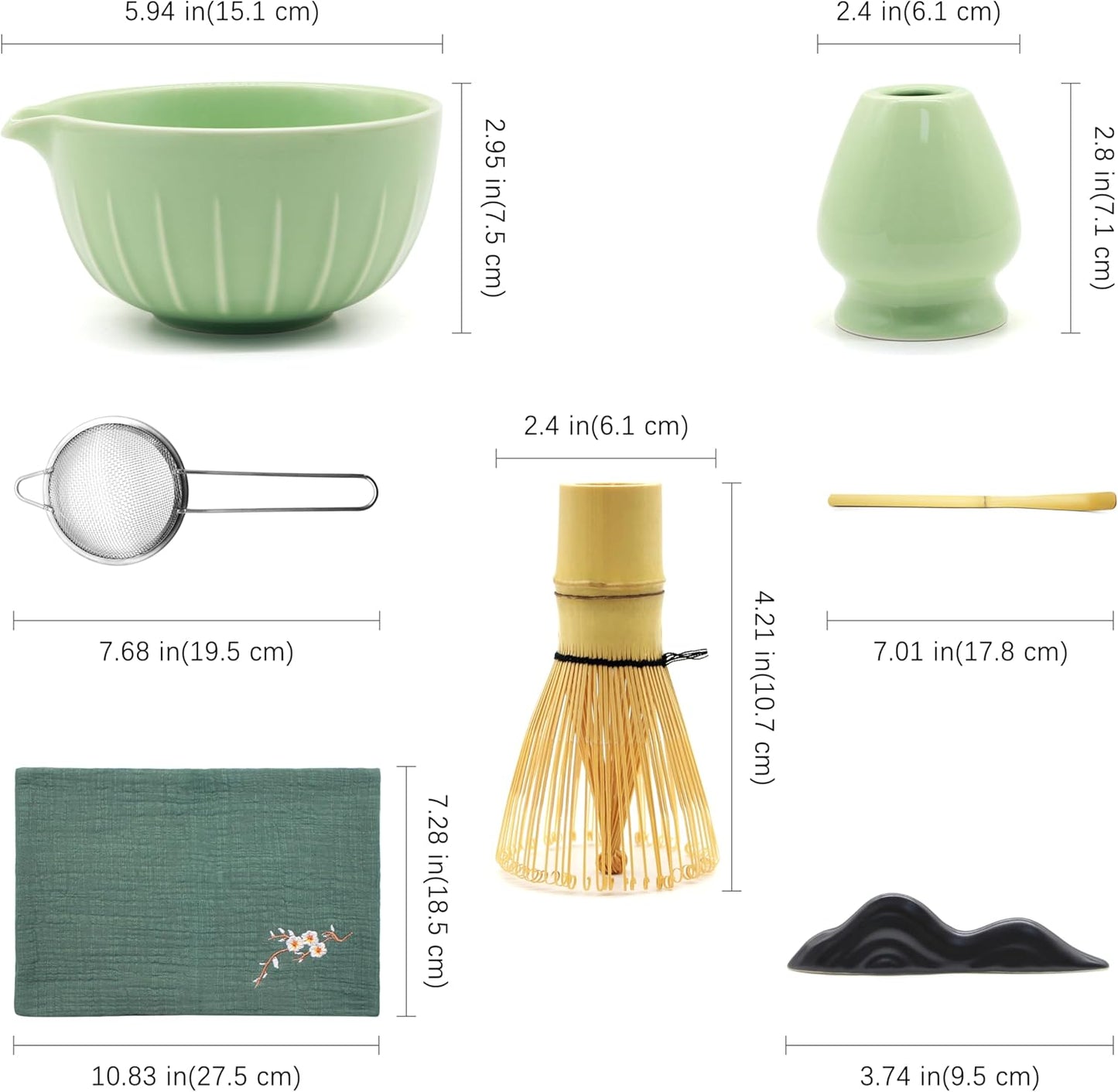 7 Pieces Matcha Whisk Set - Ceramic Matcha Kit with Bowl, Whisk, Holder, Bamboo Scoop, Rest, Sifter, and Tea Towel – Elegant Matcha Gift Set for Women