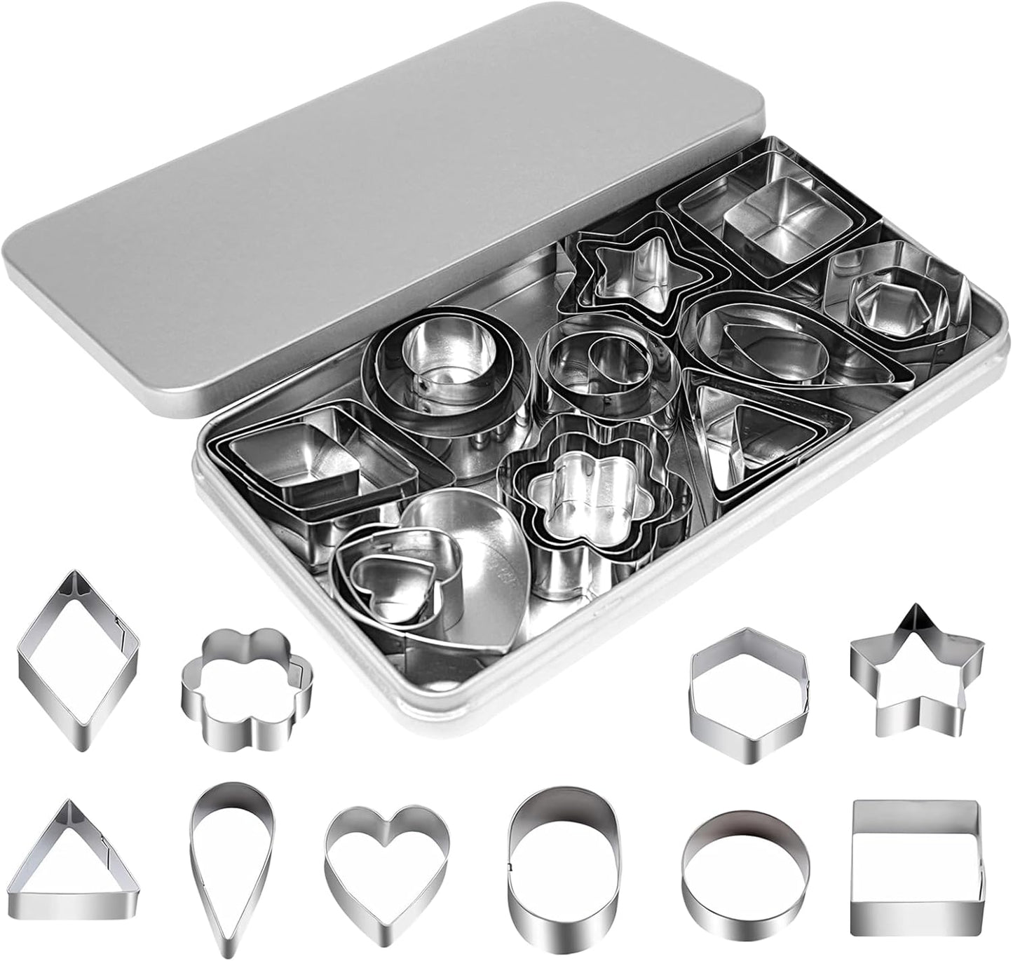 Stainless Steel Cookie Cutter Set - 30Pcs Multi Shapes Kit with Small Circle, Triangle, Mini & Small Star Cutters for Baking, Holiday Cookies, Kids Kitchen Tools (Boys & Girls)