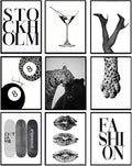 LOARTVE 9Pcs Black and White Fashion Wall Art Prints Trendy Leopard Stockholm by LOARTVEART