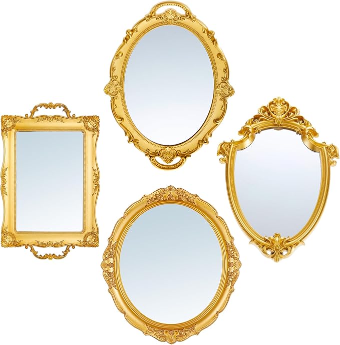 Beeveer 4 Pcs Vintage Gold Mirrors Set Decorative Hanging Wall Decor by Beeveer