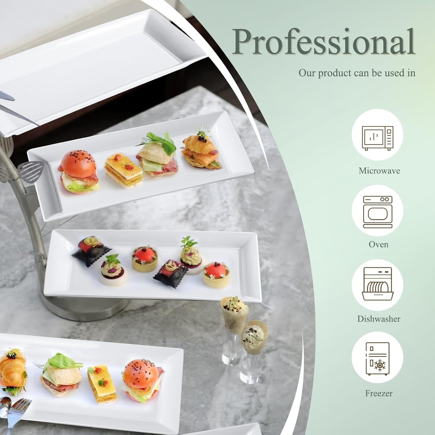 Rectangular Ceramic Serving Platters Set of 4, 14 inch Large Porcelain Serving Plates, White Appetizer Trays, Dishwasher Safe Plates for Steak, Charcuterie, Thanksgiving Turkey, Desserts