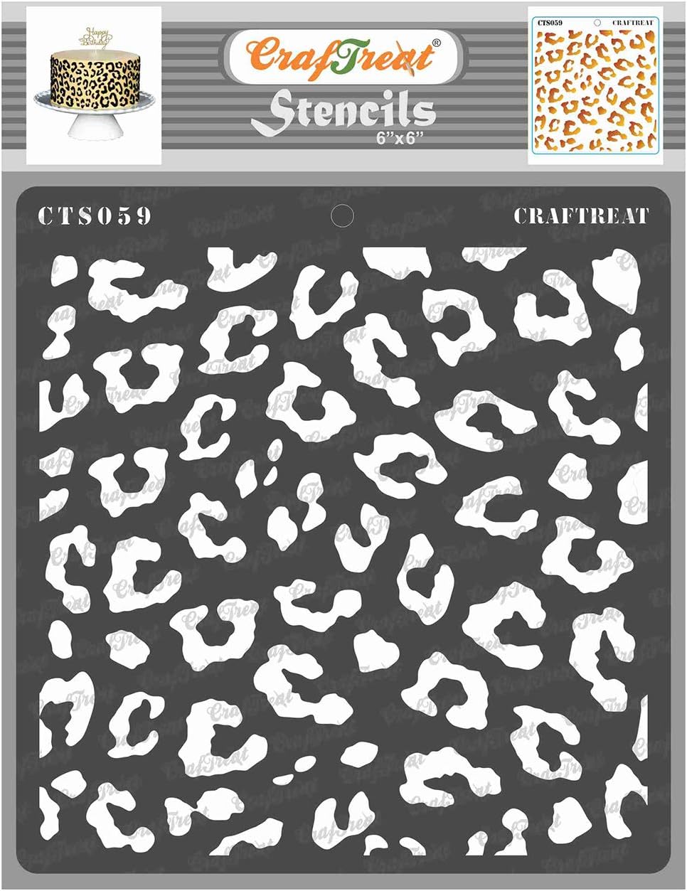 CrafTreat Reusable Cheetah Print Stencil – 6x6 Inch Cheetah Skin Pattern for Cake Decorating, Furniture Painting, DIY Crafts, and Home Décor Projects