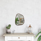 Asymmetrical Wall Mirror Irregular Wood Frame Modern Unique Wall-Mounted - Image 4