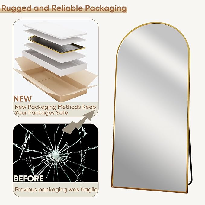 69"x28" Full Length Mirror, Arched Full Body Mirror, Standing Hanging or - Image 8