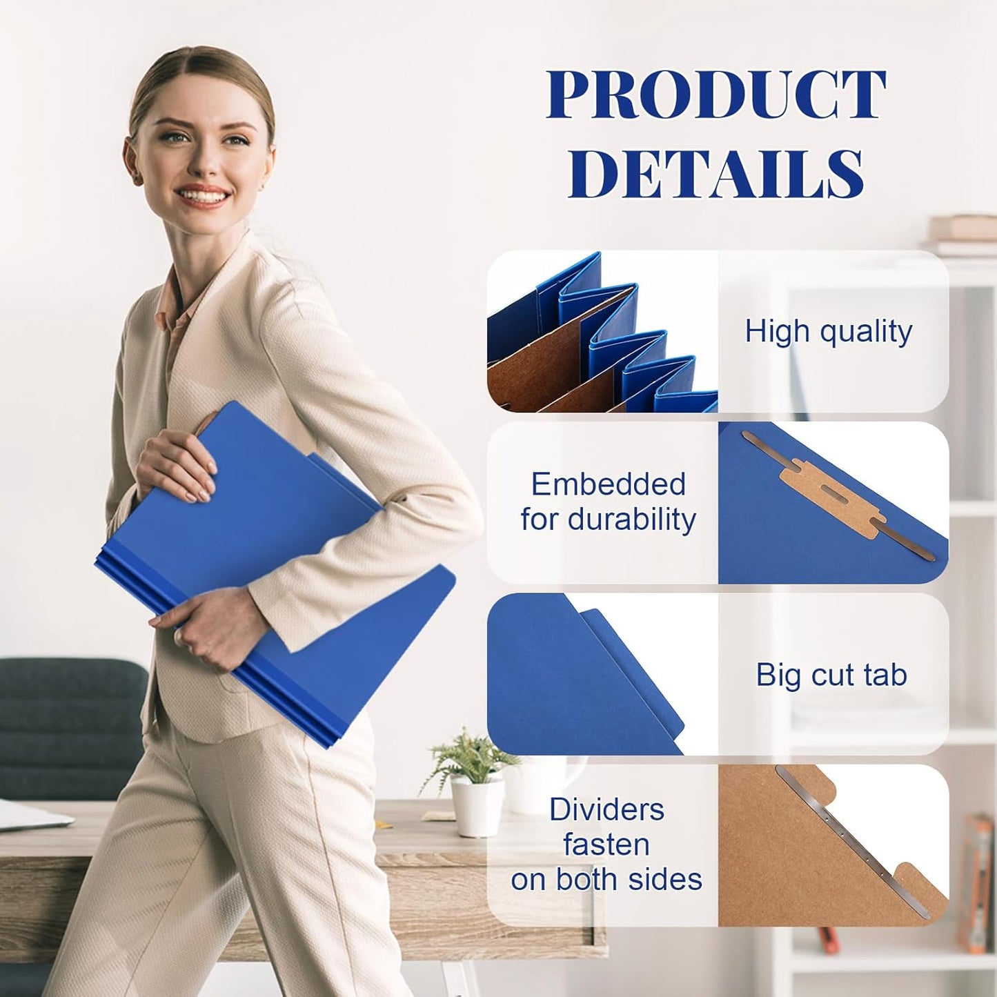 36 Pcs Classification Folders Letter Size, Back to School Supply for Teacher, Student, 3 Dividers Pressboard File Folder Bulk with 2 Fasteners, 3.5 Inch Expanding File Organizer (Dark Blue)