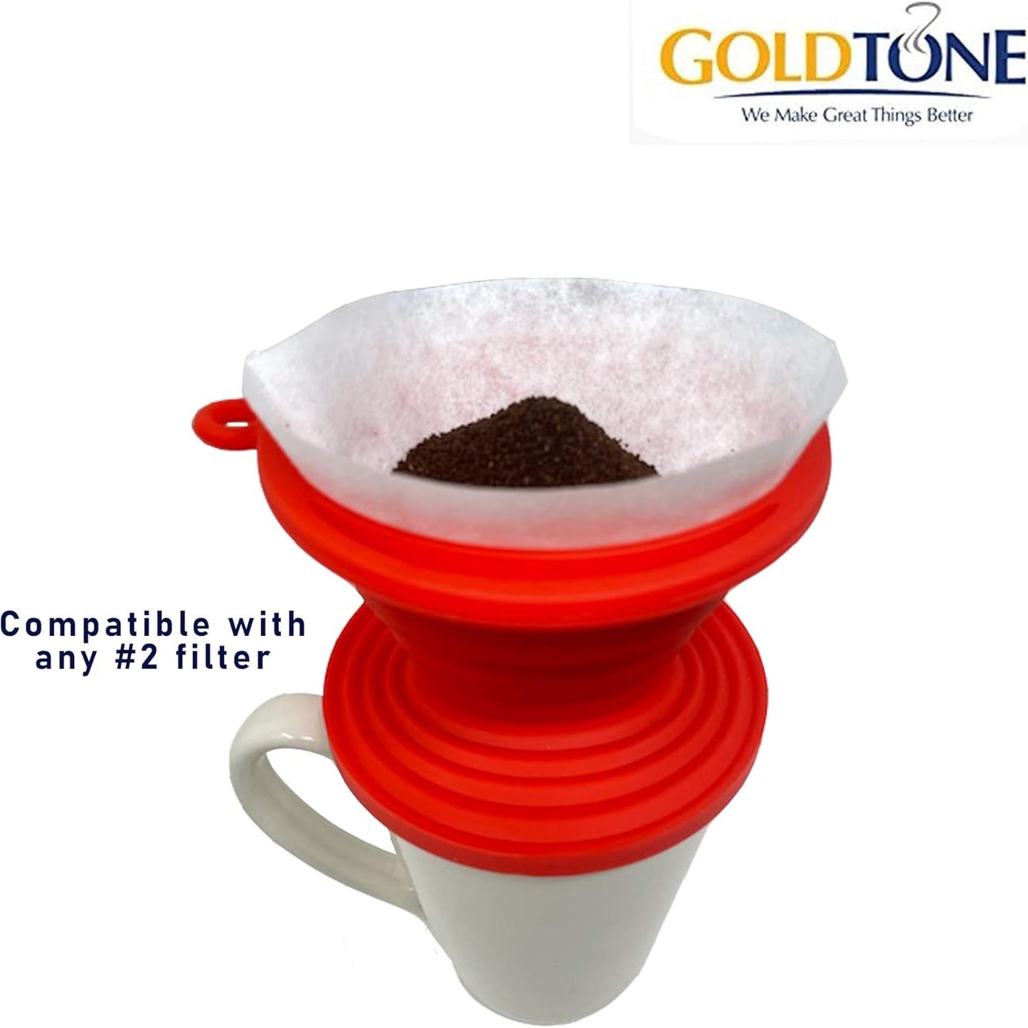 GoldTone Collapsible Silicone Portable Reusable Coffee Dripper w/Carry Clip & Scoop (Collapsible Pour Over & Scoop)