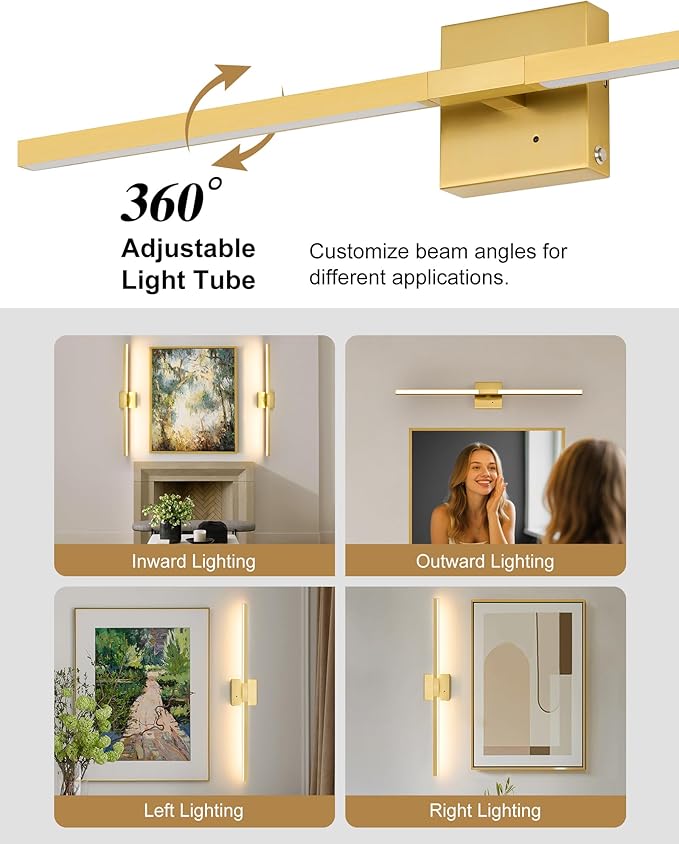 Rayogale 8000mAh Battery Operated Wall Sconce, 3000K/4500K/6000K Dimmable Gold - Image 4