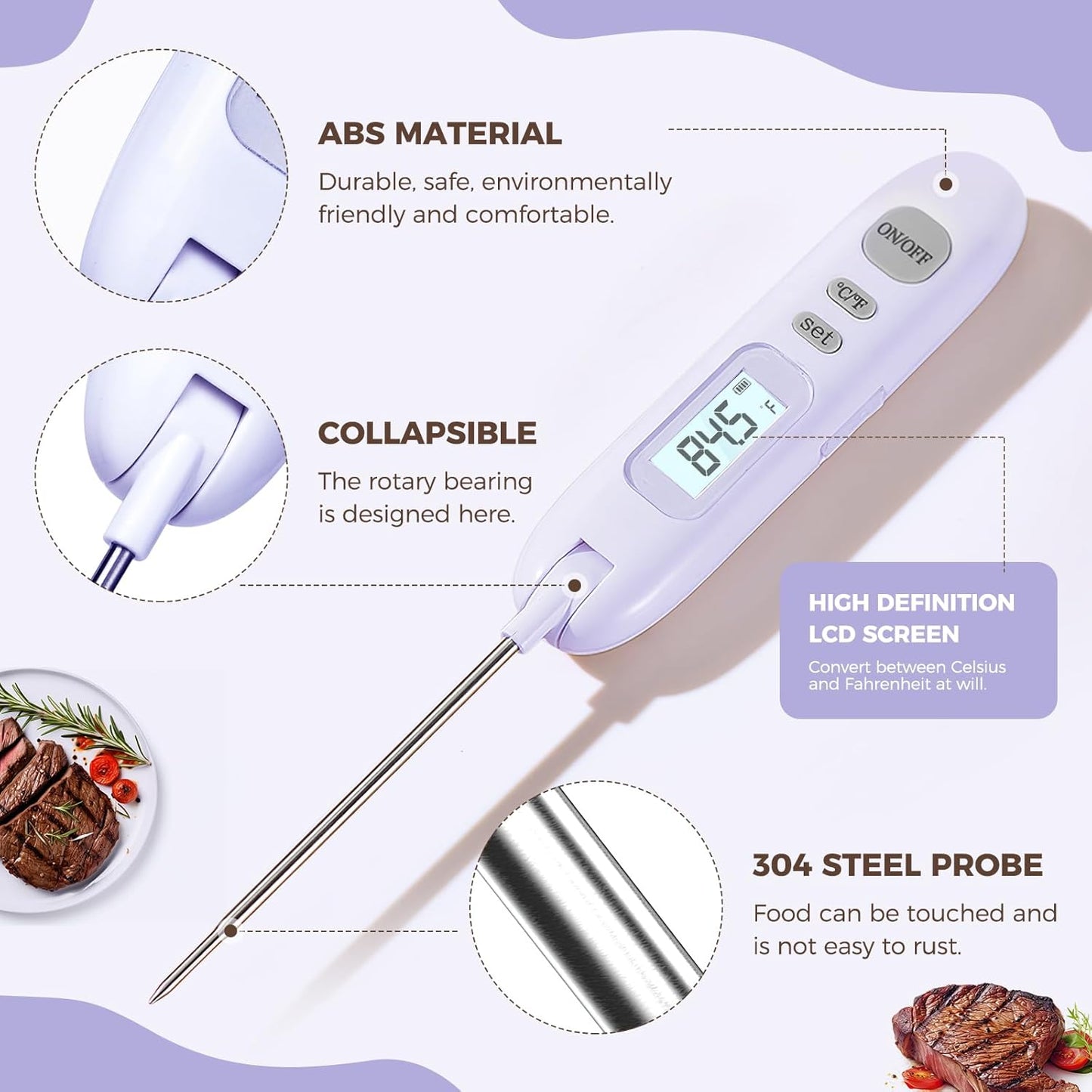 Meat Thermometer Digital - Instant Read Food Thermometer for Cooking Grilling Air Fryer Griddle Probe Kitchen Gadgets Essentials BBQ Grill Smoker Oil Fry Candy Turkey Instant Read Thermometer