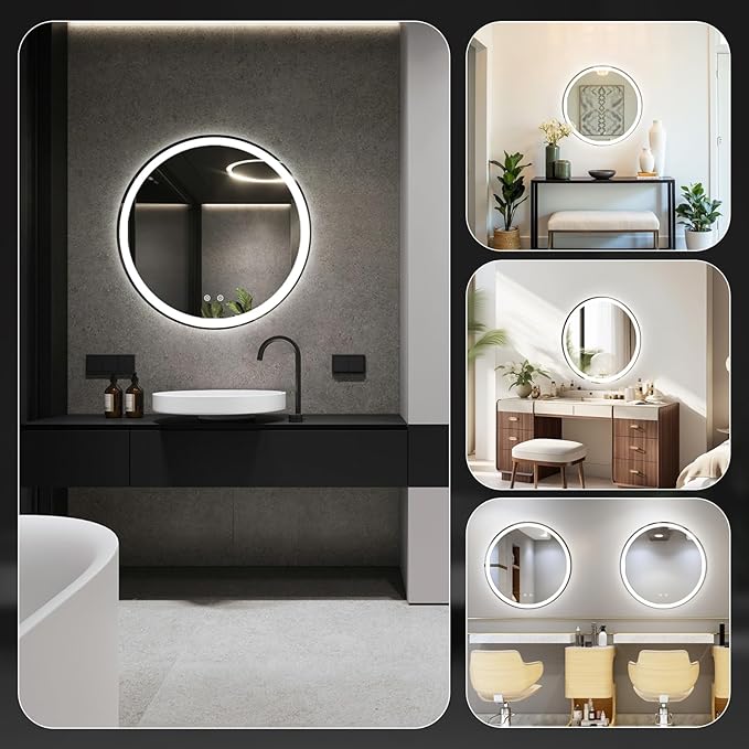 NEWBULIG 30 Inch Round LED Bathroom Wall Mirror - Image 8