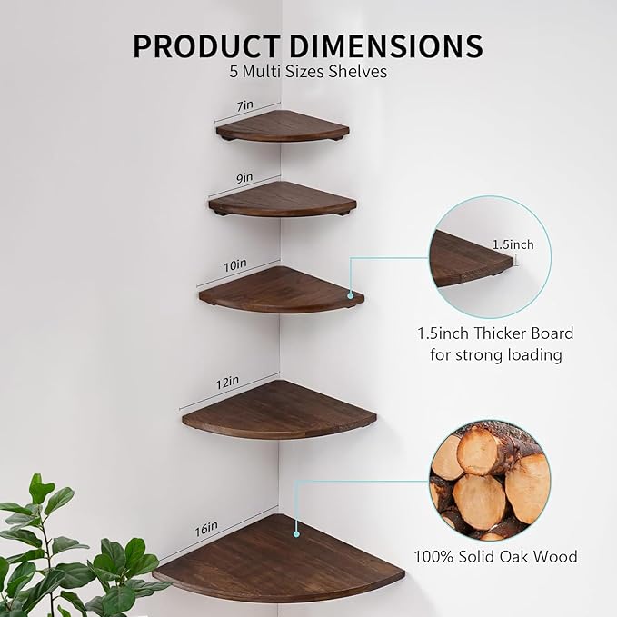 Gieanoo Corner Wall Shelf, 10inch Solid Oak Wood Floating Corner Shelf - Image 6