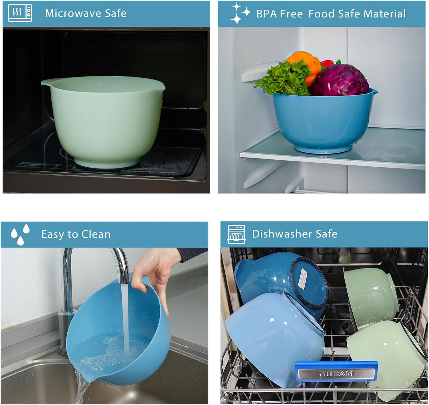 BoxedHome Classic Mixing Bowl Set, BPA Free Plastic, Microwave and Dishwasher Safe, 4.5 quarts (Sapphire)