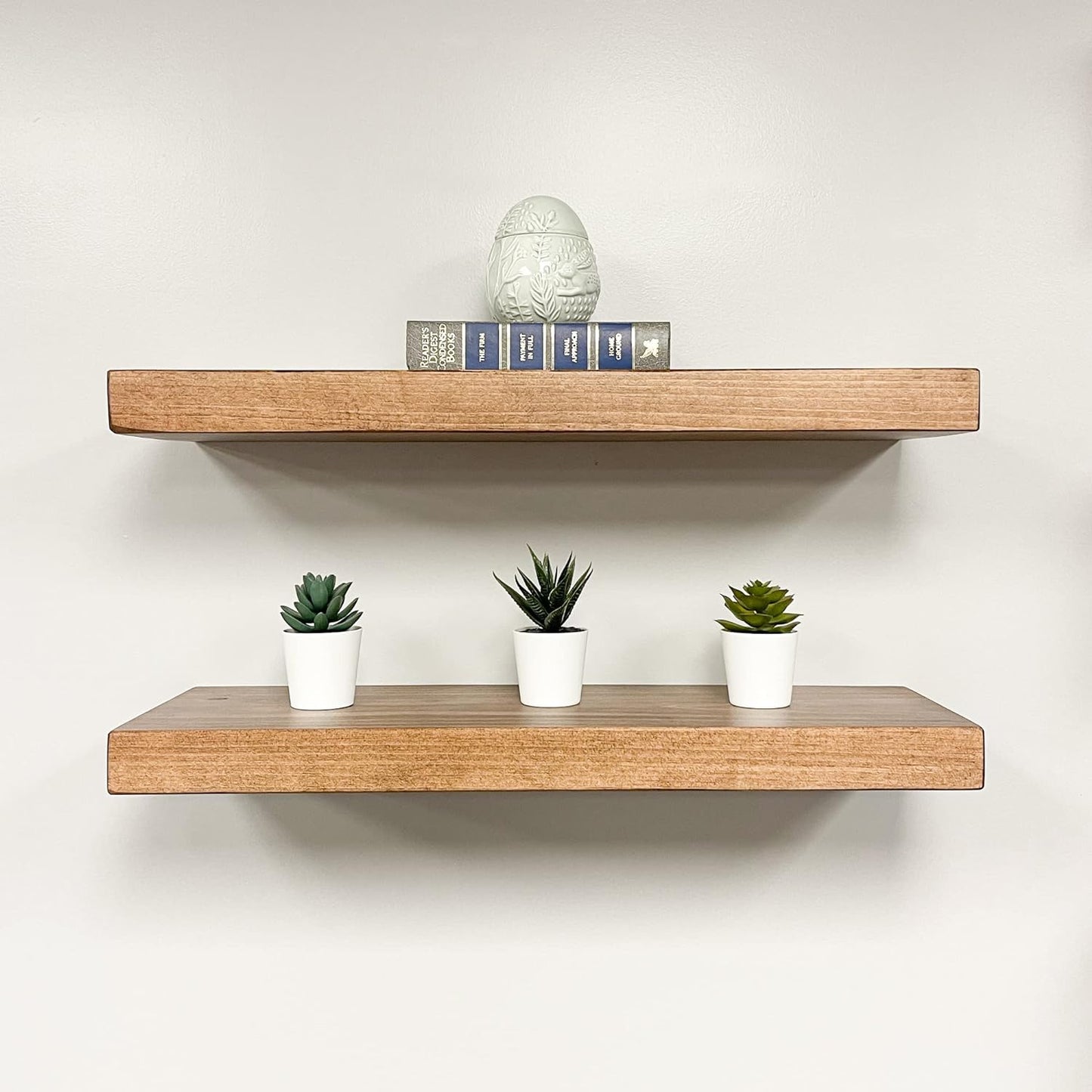 URBANDI, Rustic Floating Shelves, Set of 2, Hidden Bracket, Solid Wood, Heavy Duty, Wall Mounted Shelves, (Brown, 24Wx8D)