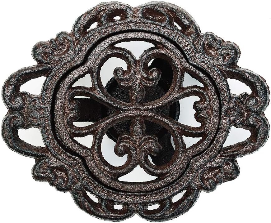 Sungmor Cast Iron Teapot Warmer Dish Cups Heater Pot Trivet - Rustic & Graceful Pattern Design with Tealight Holder - Heavy Duty & Decorative Candle Holder Stands for Heat Food Coffee Milk or Tea