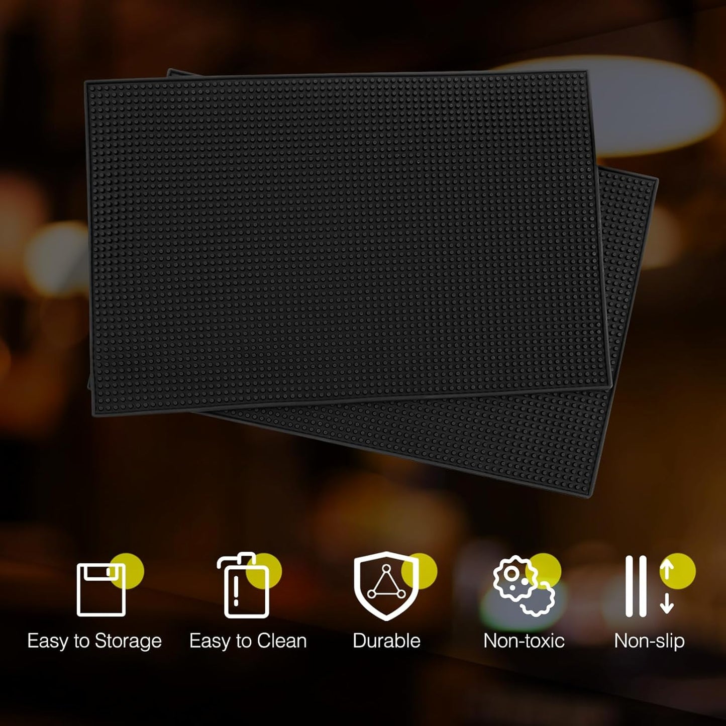 Tioncy 18 Pcs Bar Mat for Countertop 18 x 12 Inch Non Slip Cocktail Rubber Coffee Bar Service Mat for Bartending Hot Dishes Restaurants Barbershop Clippers Hot Pads, Black