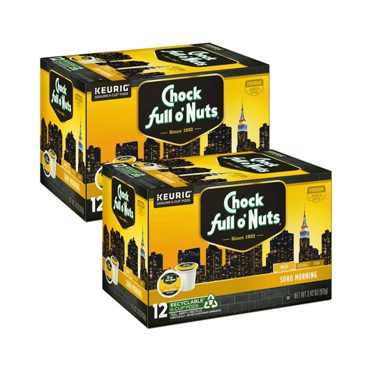 Chock Full o'Nuts Soho Morning Coffee, Mild Roast, Compatible with K-Cup Pods, 12 CT (Pack of 2)