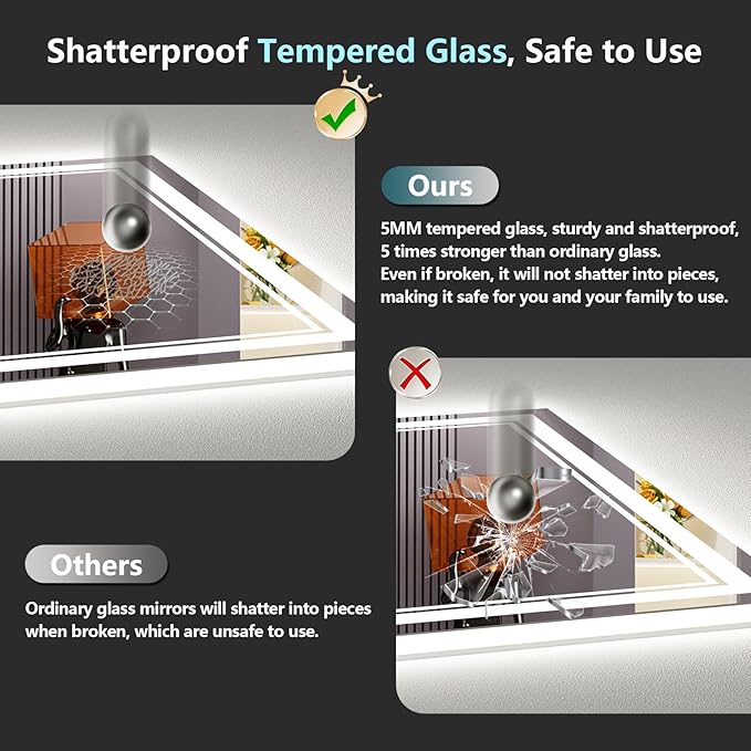48x32 LED Bathroom Mirror with Lights, Backlit and Front Lit Anti-Fog Lighted - Image 7