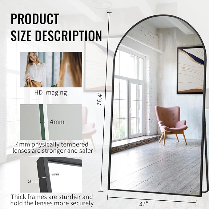 Beauty4U 76" x 37" Arched Full Length Mirror - Image 2