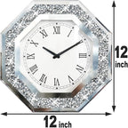 Wall Clock, Octagon Mirror Glass Clock, Cute Diamond 12-inch Non-Ticking Clock - Image 7