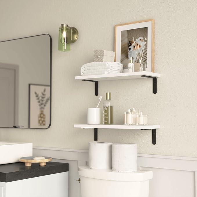 RICHER HOUSE Floating Wall Shelves, Rustic Wood Bathroom Shelves Set of 2 - Image 6