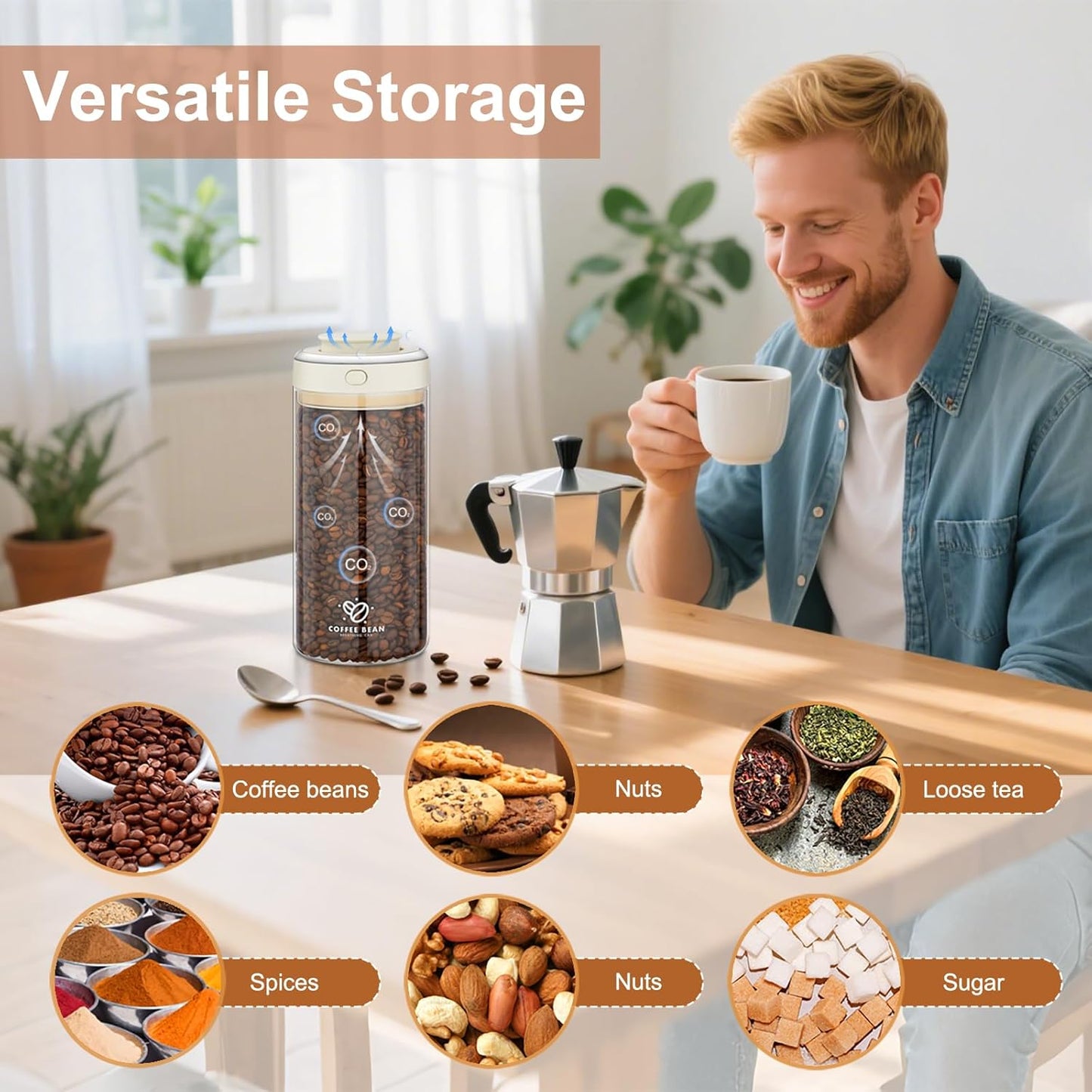 Glass Coffee Storage Canister, 57oz Airtight Coffee Bean Container with One-way CO2 Valve, Seal Locking Lid, and Date Tracker - Premium Glass Canister for Fresh Beans